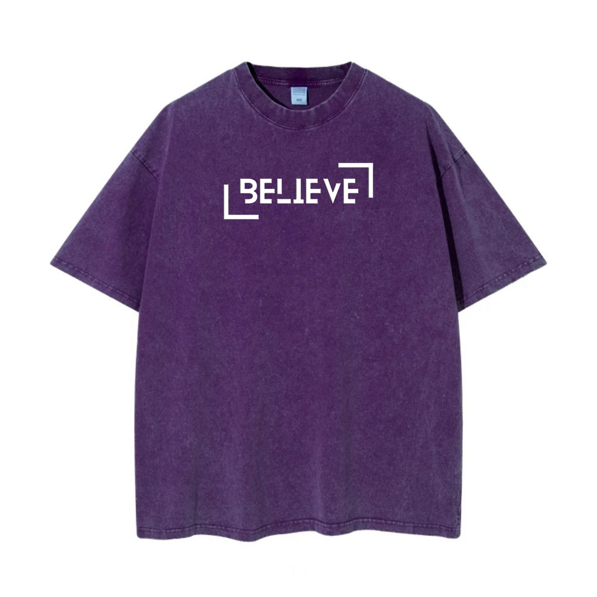 Tee-Shirt manches courtes coton épais - WASHED OVERSIZE - Violet