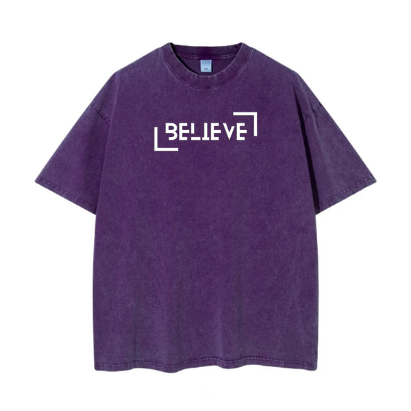 Tee-Shirt manches courtes coton épais - WASHED OVERSIZE - Violet